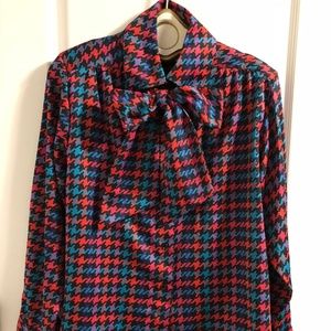 Vintage colorful houndstooth plaid blouse
